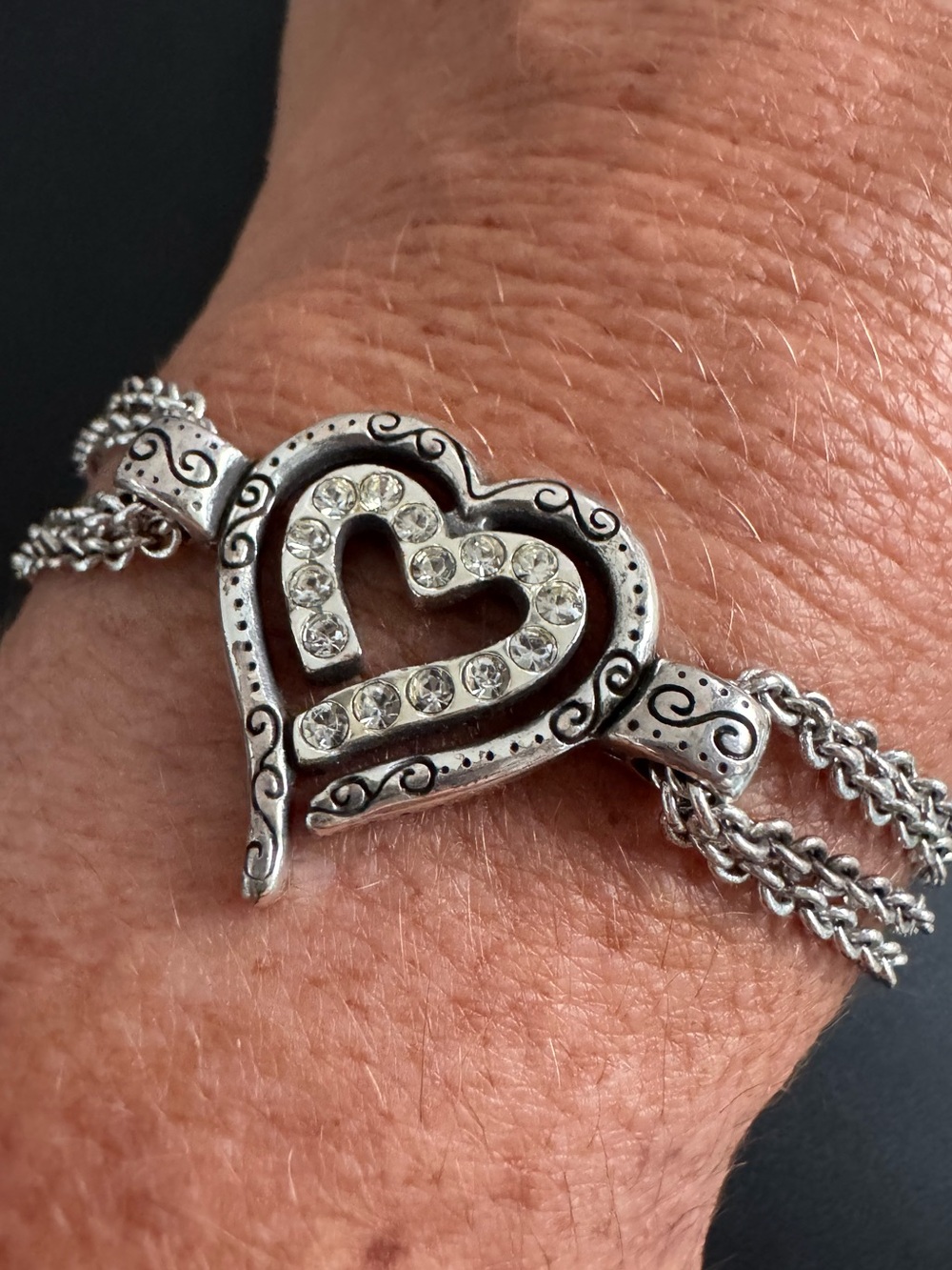 Brighton Love Struck Heart Silver & Crystal Bracelet